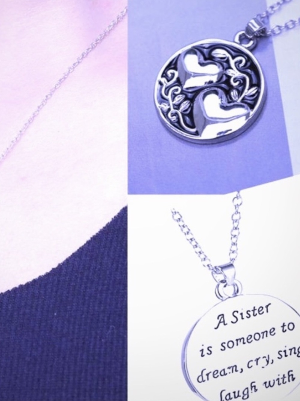 Silver Sister Necklace Love 3d Heart Double Sided Pendant Neckace NWT - Picture 3 of 7